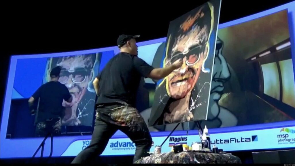 Speed artist performs live on stage 