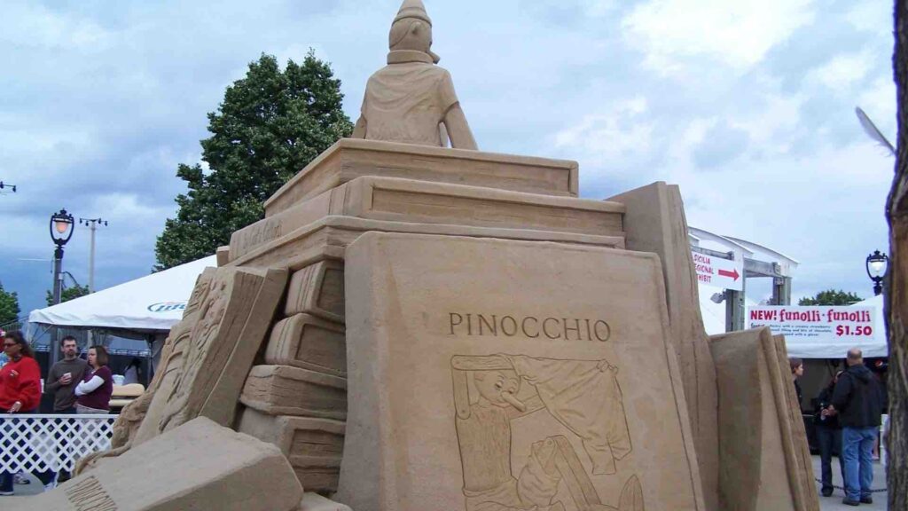Pinocchio themed sand sculpture