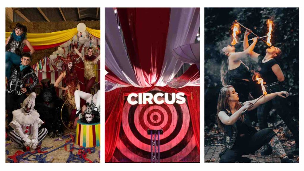 Collage of twisted circus themed events.