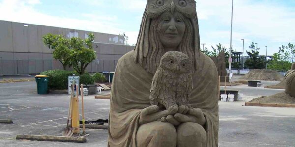 Woman-Holding-Owl-Sand-Art