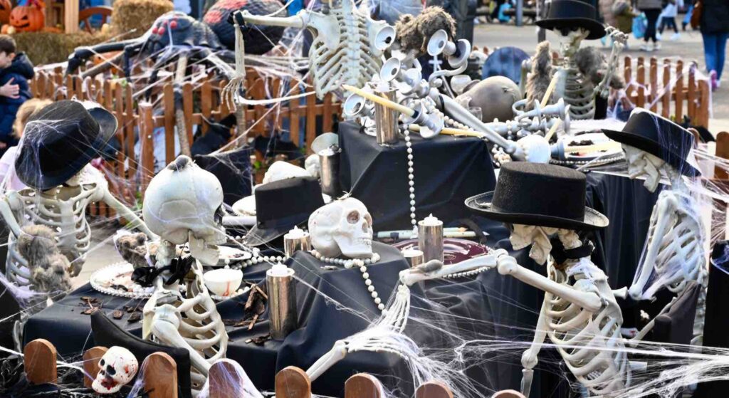 Spooky skeleton tea party our team designed for a town centre activation.