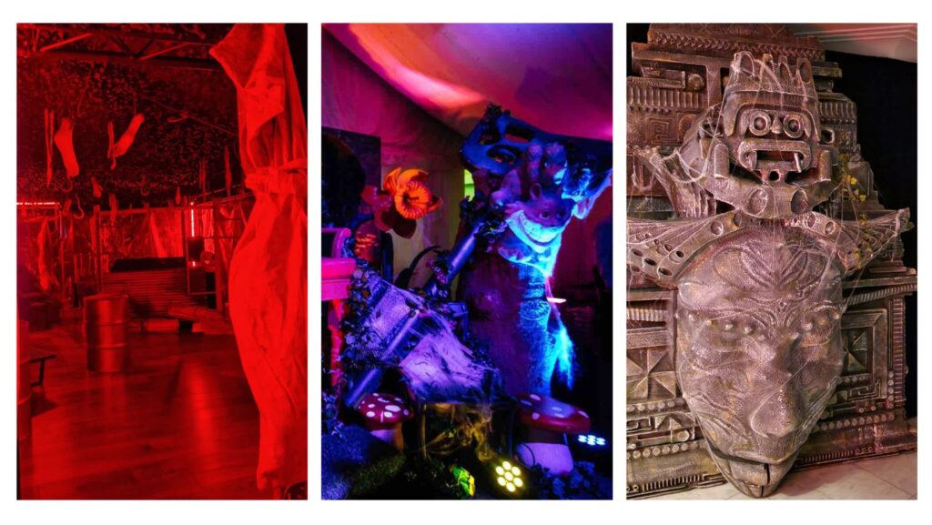 Various Halloween themed props and decor from different themes for Halloween themed events.