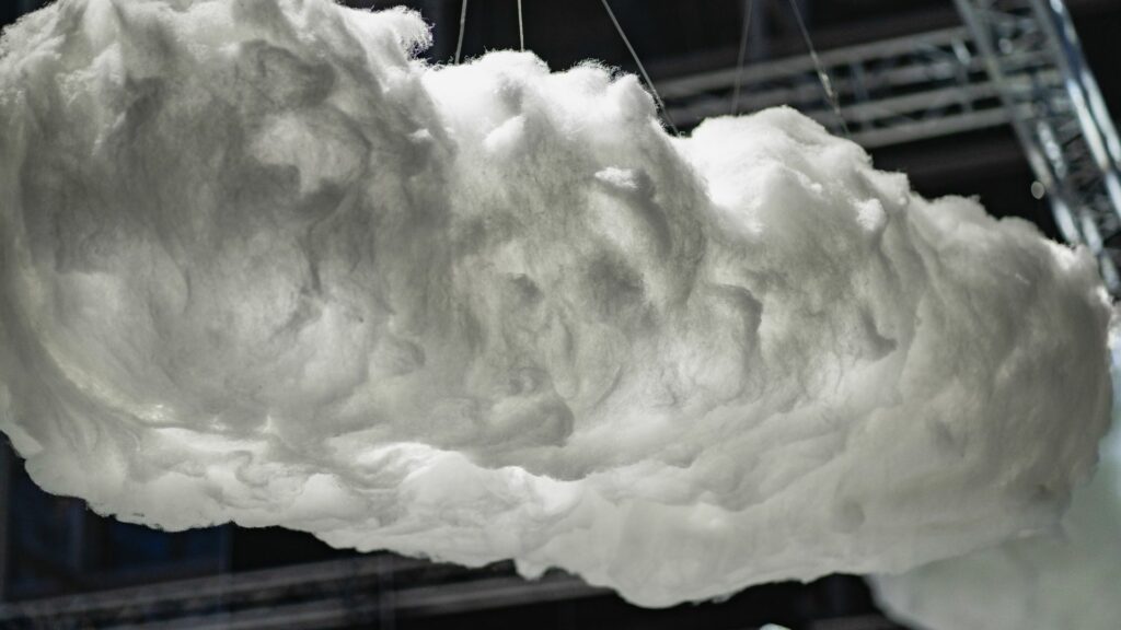 Close up of floating cloud decoration used in the bar area of the Sidemen charity match after party.