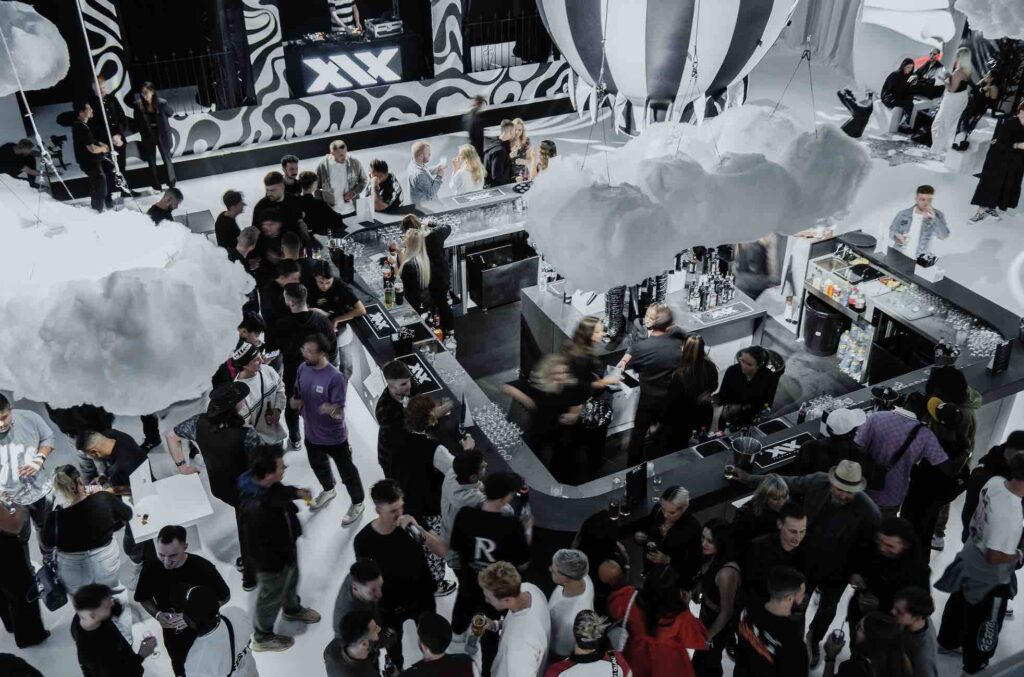 Birds eye view of dream circus influencer party for YouTubers.