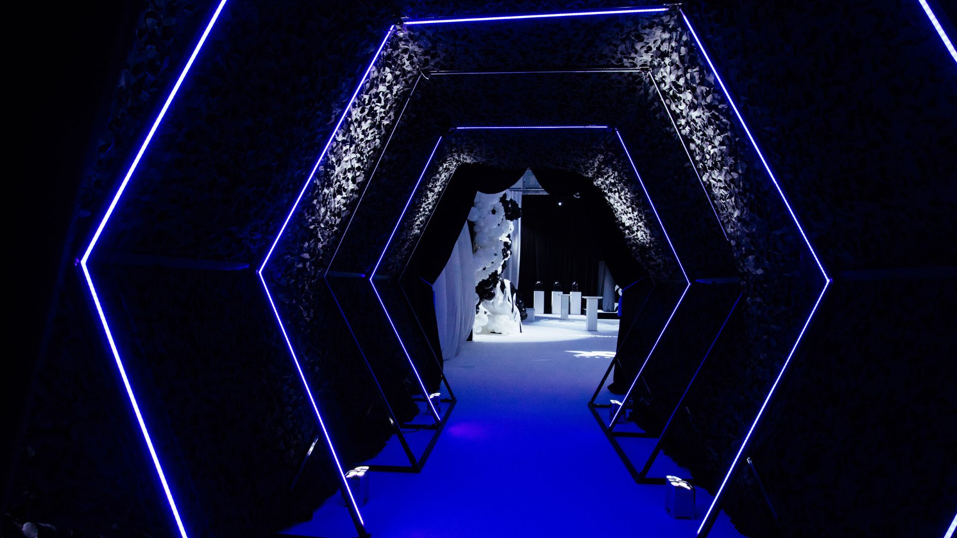 Hexagon LED entrance tunnel for the Sidemen Charity match after party at East Wintergarden 2022.