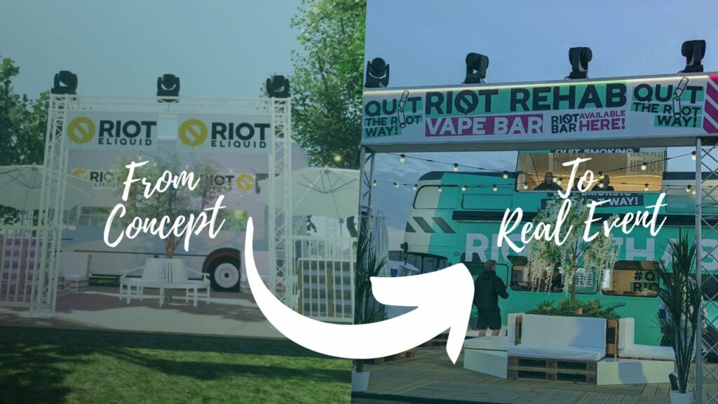 Riot Rehab Bus Concept Design (Left) to real event (right).