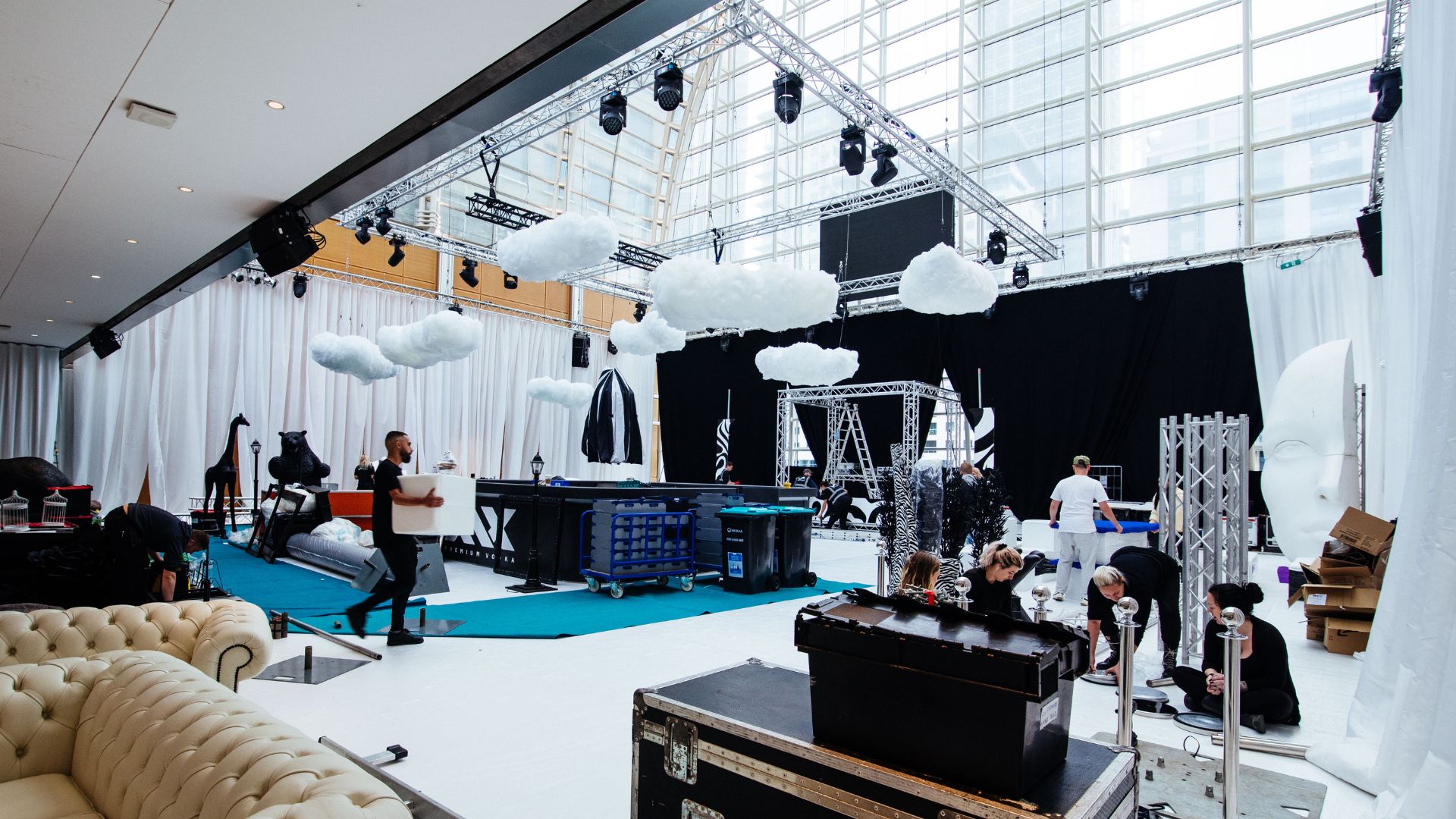 Julia Charles Event Management transforming the East wintergarden venue for the Sidemen 2022 Charity Football Match after party.