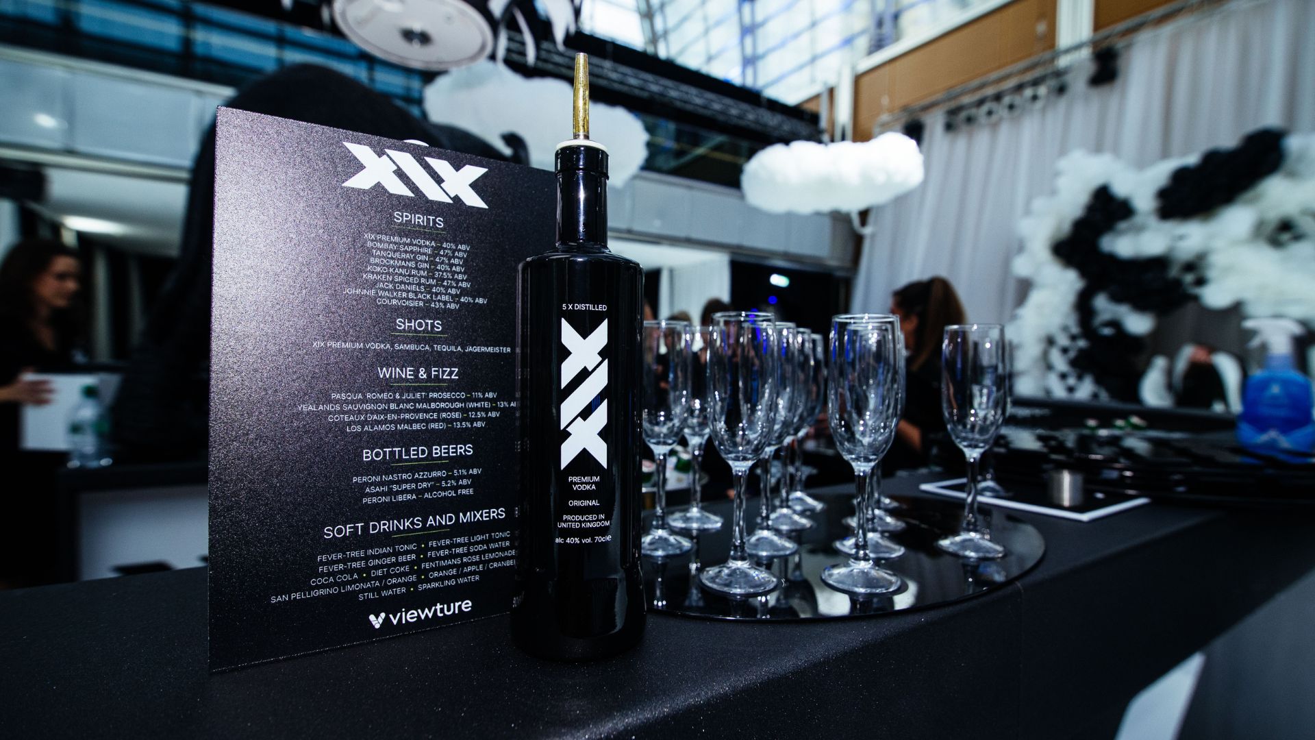 XIX Vodka and Bar Menu on bar surface.