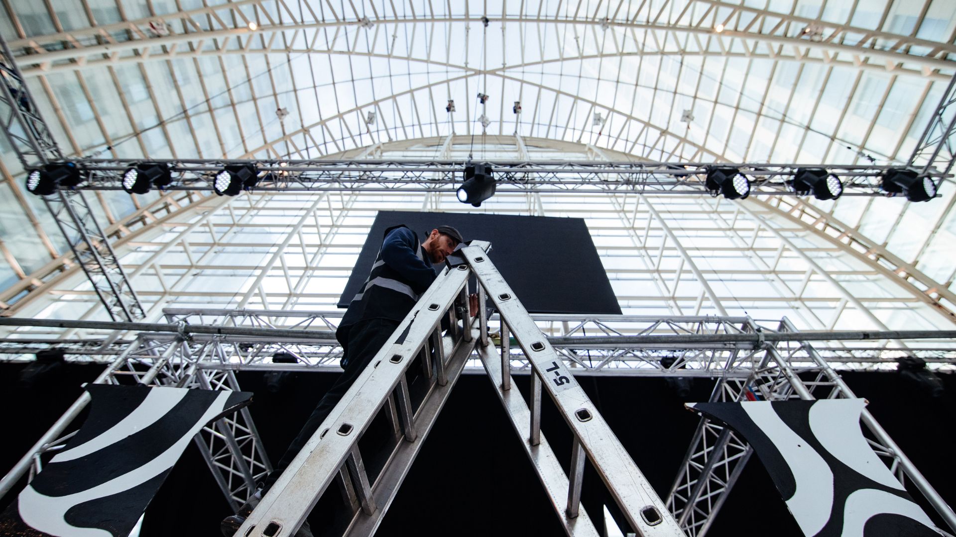 Setting up the staging area for the 2022 Sidemen Charity Match After Party.