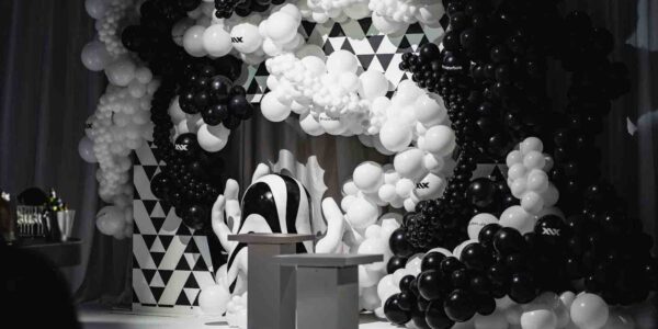 Black-and-White-Circus-Balloon-Installation