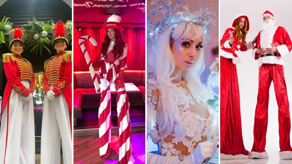 Themed Stilt walkers for christmas themed events. Such as candy cane girl and nut crackers.