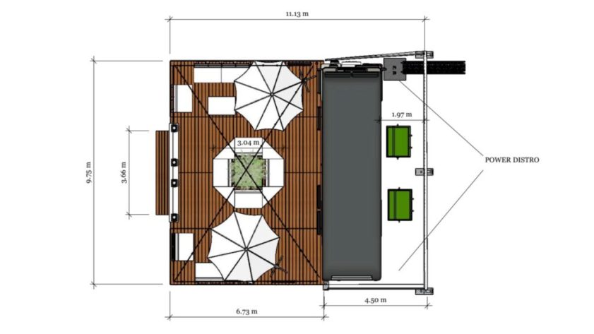 Riot Rehab Festival Bus 2D floor plan CAD showing layout.