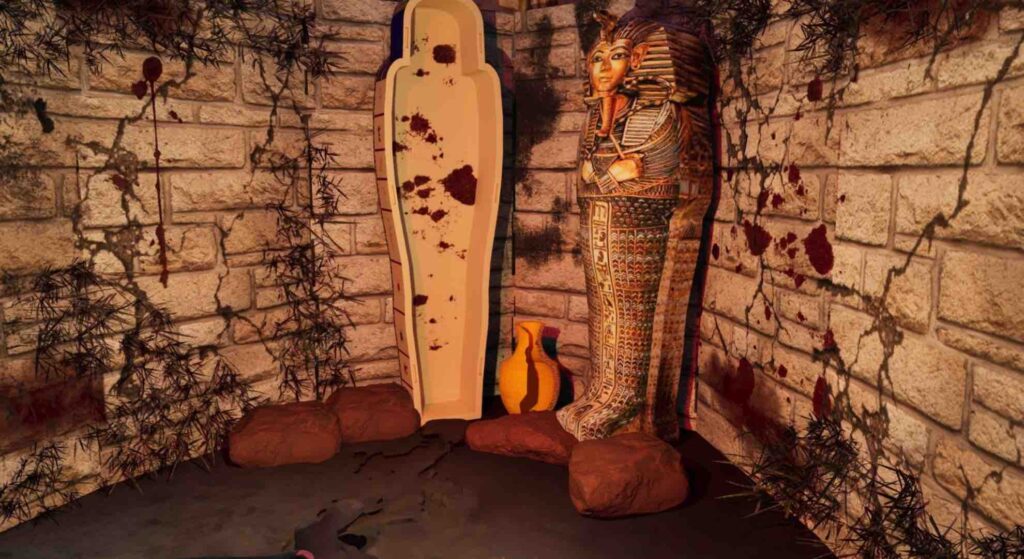 CAD render of Egyptian themed event design and installation for Halloween eventi n London featuring tomb.
