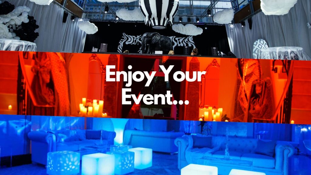 Collage of events created by Julia Charles Event Management with 'Enjoy Your Event' written on top.