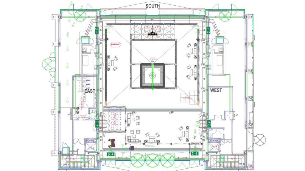 Event Floor Plan CAD For Sidemen After Party 2022 at East Wintergarden Venue, Canary Wharf, London.
