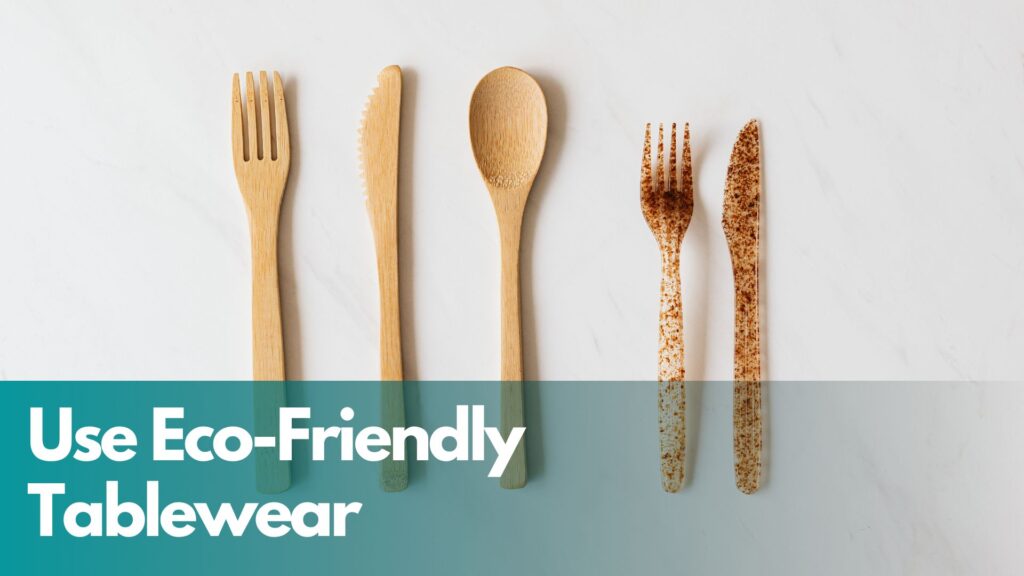 Wooden fork, knife and spoon (left) and plastic knife and fork (right).