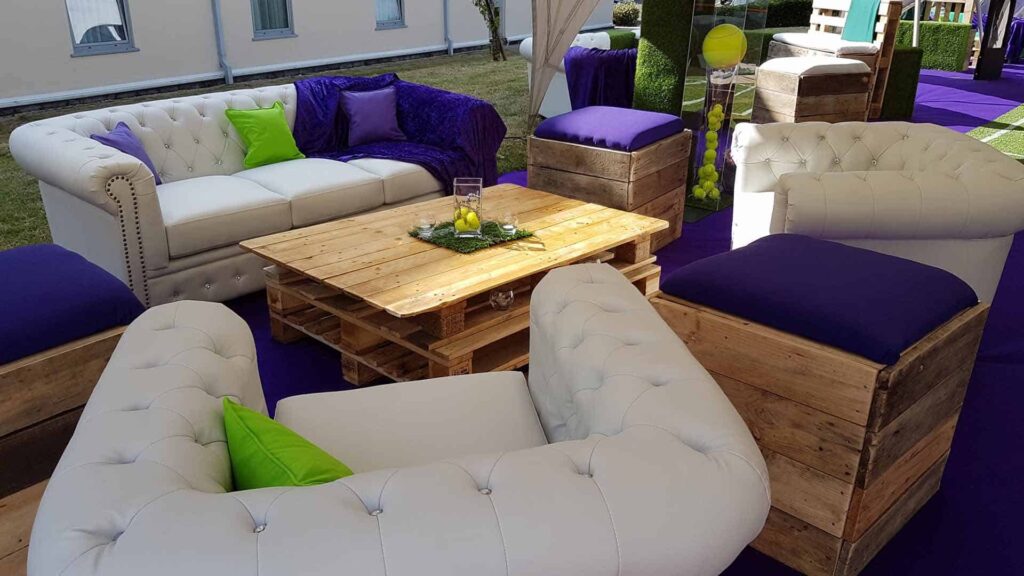 Wimbledon style immersive VIP area with seating and set up for bespoke experience.