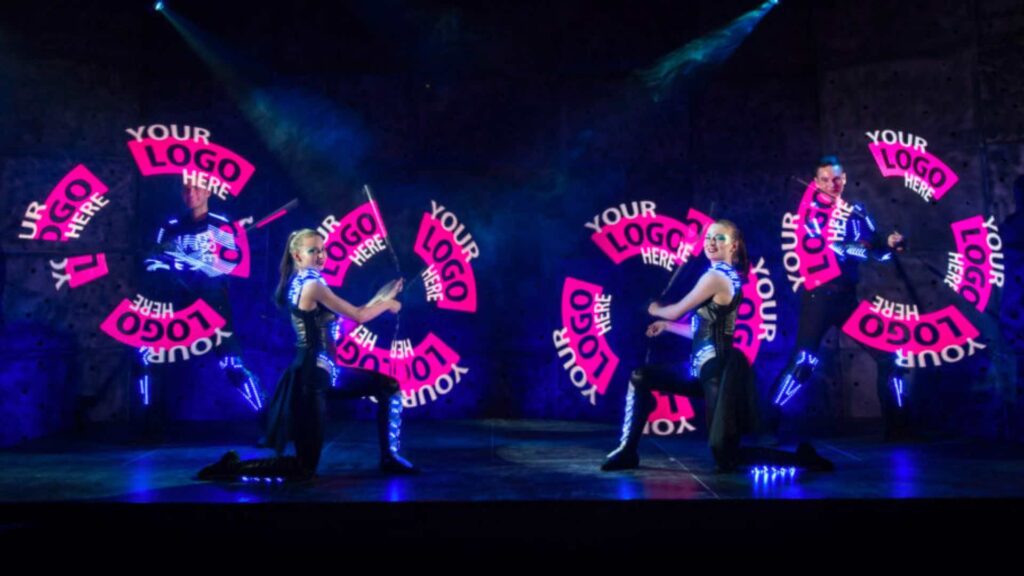 LED poi dancers reveal logo placement illuminations in pink