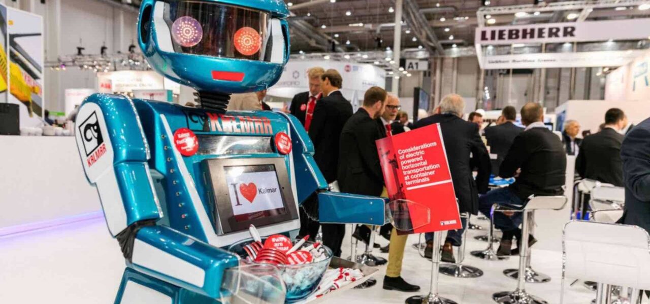 Robot-Handing-Out-Leaflets-At-Exhibition