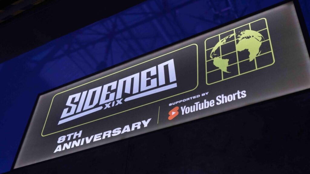 LED screen banner with Sidemen logo for 8th anniversary party and XIX vodka launch