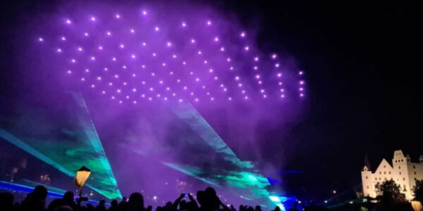 Drone-Air-Show-Displayed-Above-Town