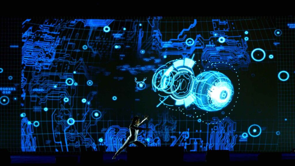 Futuristic tech dance show for corporate event openings