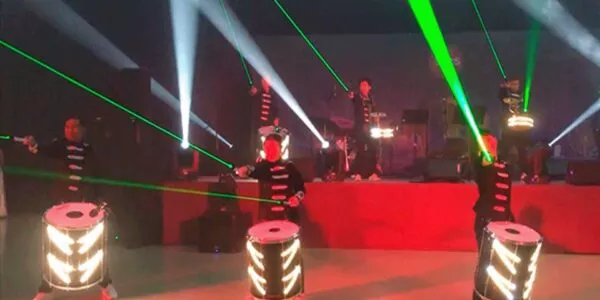 Laser-Drumming-Performance-Green-Beams
