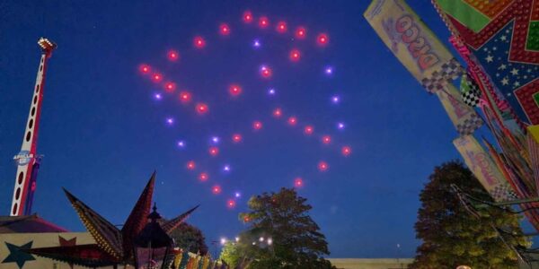Red-And-Blue-Cube-Shape-Formed-During-Drone-Show