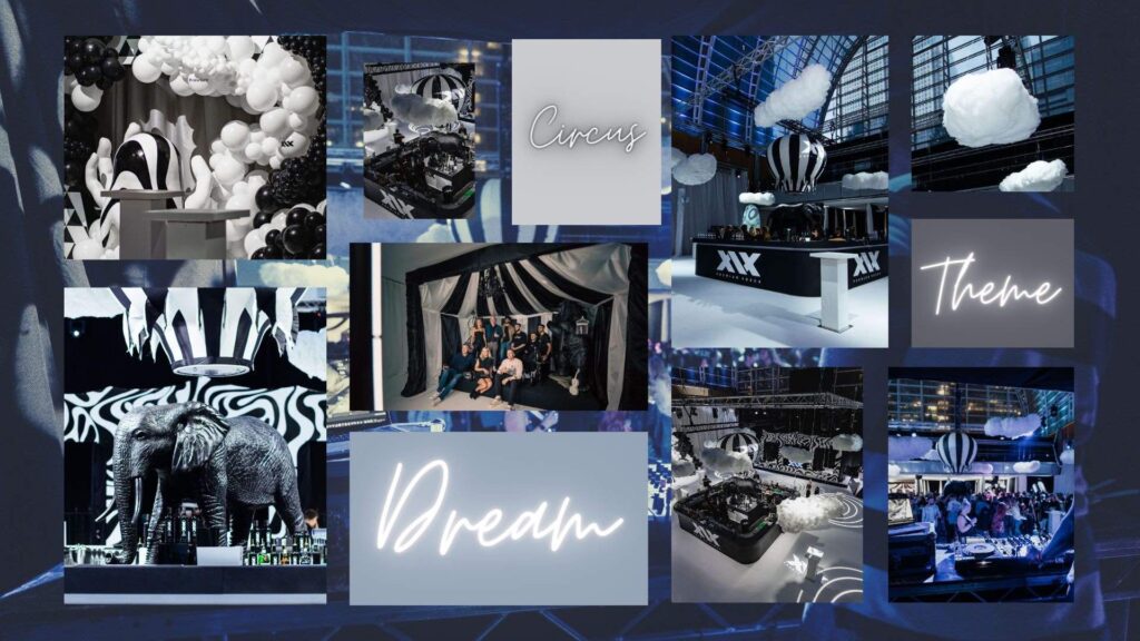 A graphic showing a compilation of event images from a sidemen party using a circus dream theme
