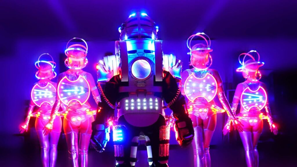 A light dance show featuring futuristic costume