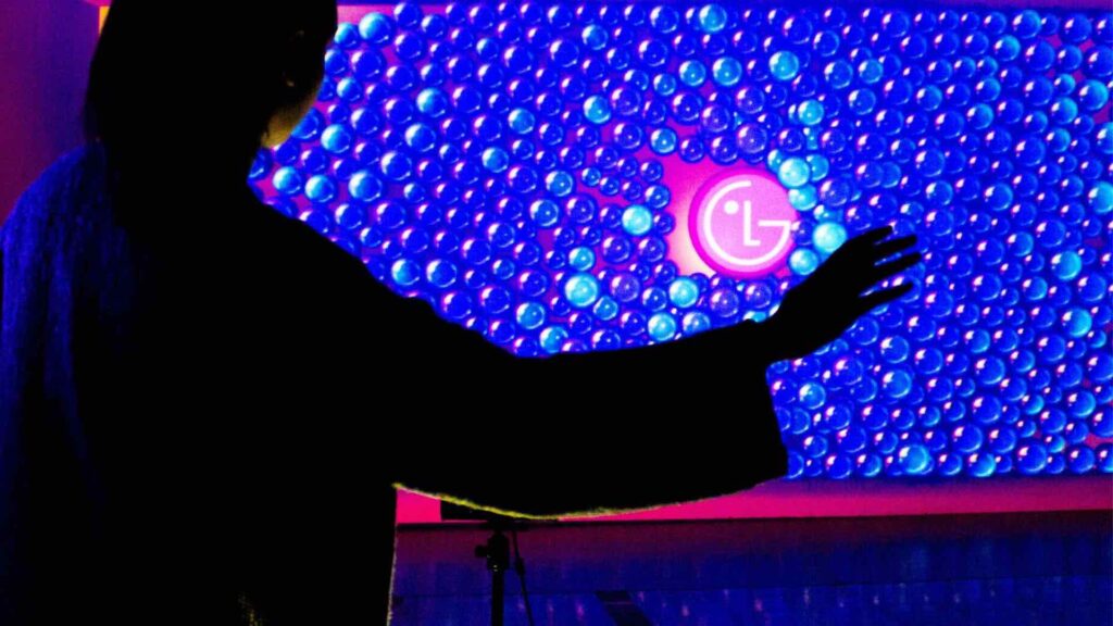 Our interactive installation with a blue bubble game