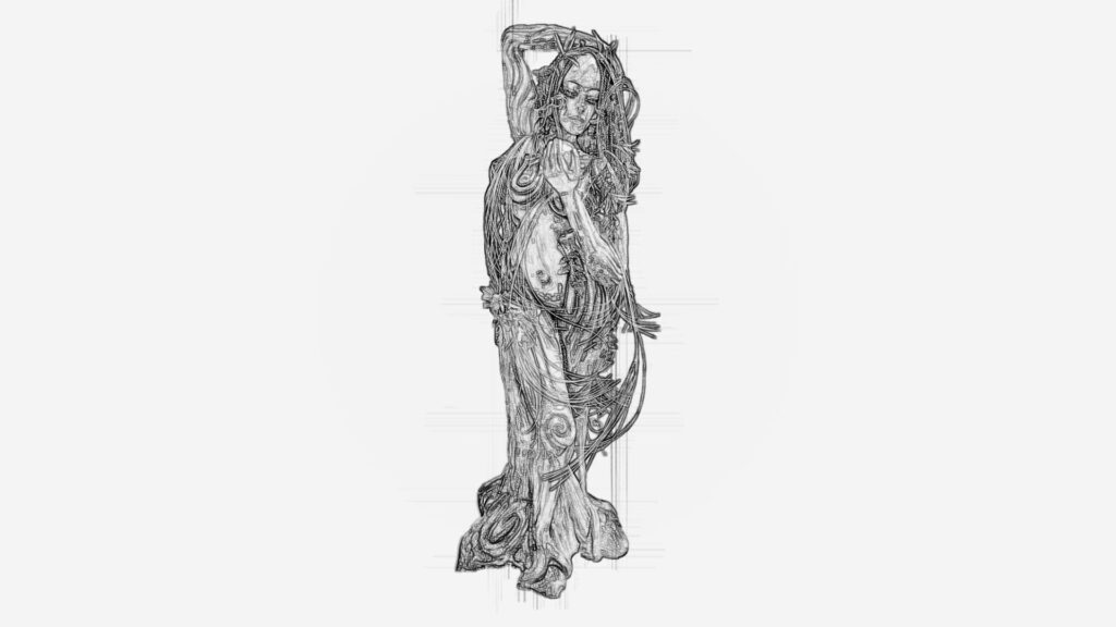 'Enchanted Lady of The Forest' initial sketch concept and design.