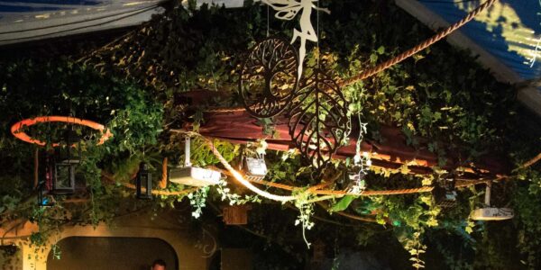 Magical hanging ceiling in an enchanted garden.