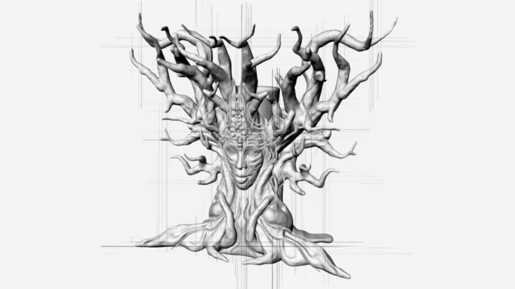 Large tree prop concept for enchanted forest themed event space. We then built the prop to use in the outdoor space of this event.