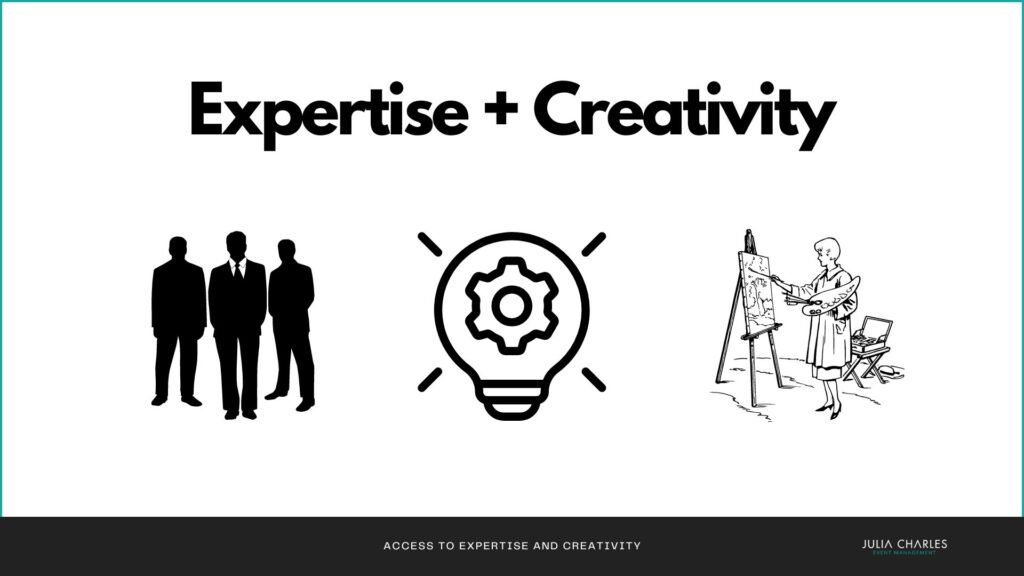 Illustration of having access to expertise and creativity when booking an events agency.
