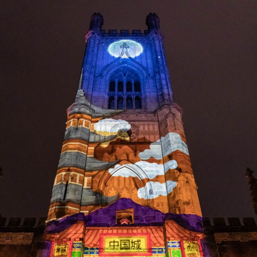 A bespoke 3d projection on a monument for Chinese New Year.