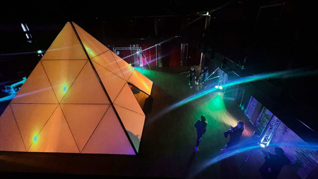 Invite guests into a whole new experience with bespoke installations such as this pyramid. Inside guests will experience your bespoke 3D and video projections tailor made for purpose. They can lay down on the floor or wonder the space. Create a bespoke vision wherever your imagination takes you.