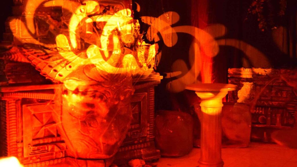 Bespoke temple props used in Kitchen area of Halloween mansion party.