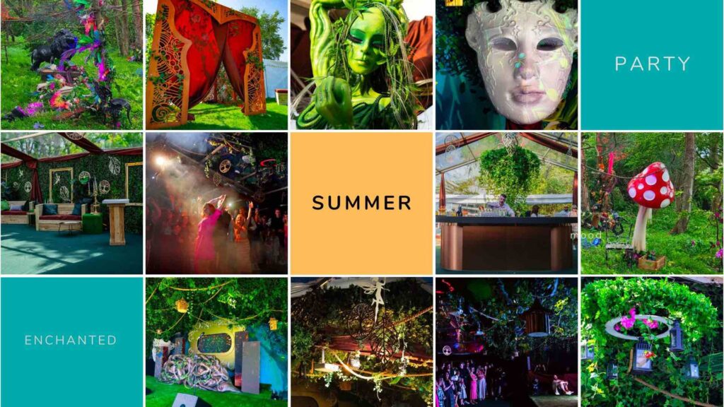 Montage of Enchanted Garden Party images for the ultimate summer party 2023.