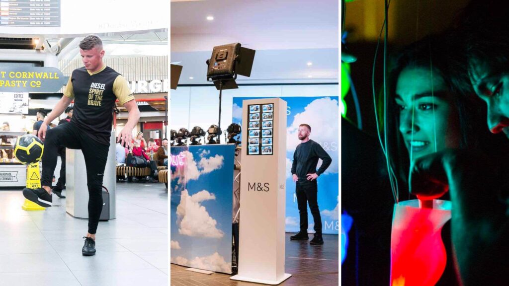 A montage of interactive exhibition stand entertainment.