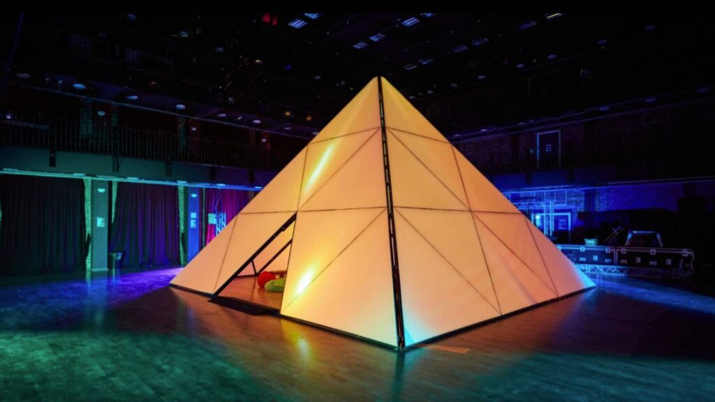 A bespoke pyramid 3D projection model for events.