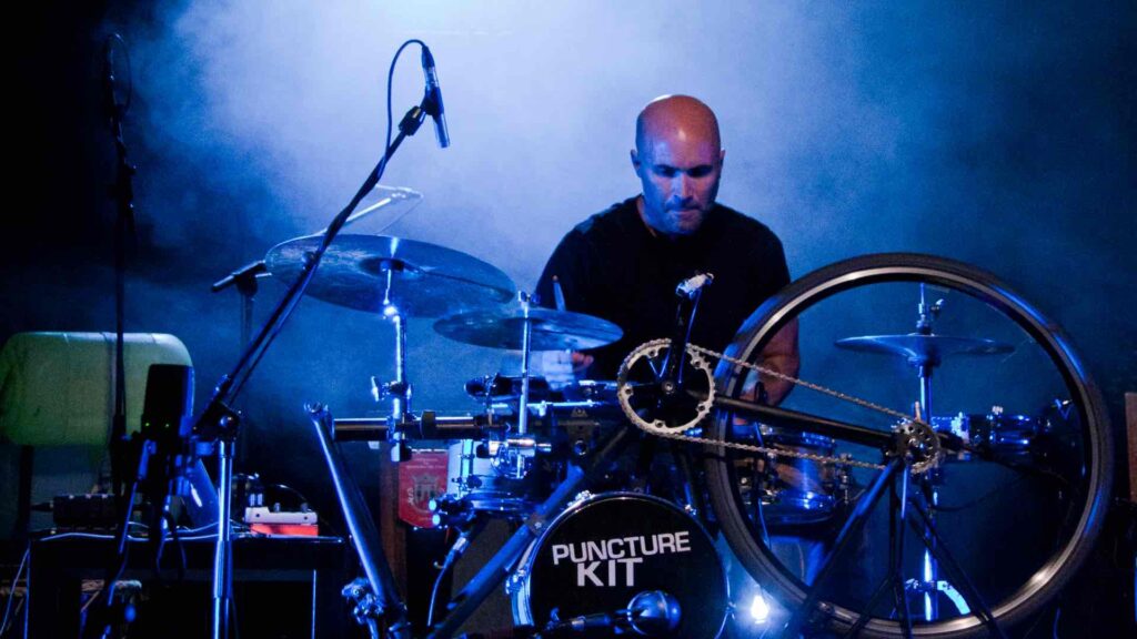 Unique bike drumming act wows audience in live show.