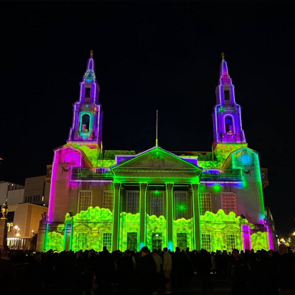 Lux Leeds light night interactive 3d Building Projection.
