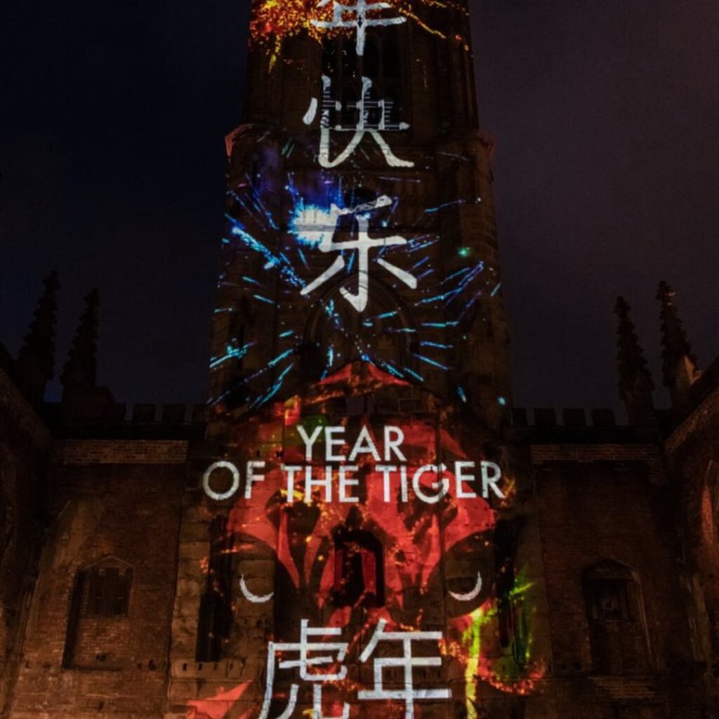 Chinese New Year bespoke video mapping design of water tiger in Liverpool.