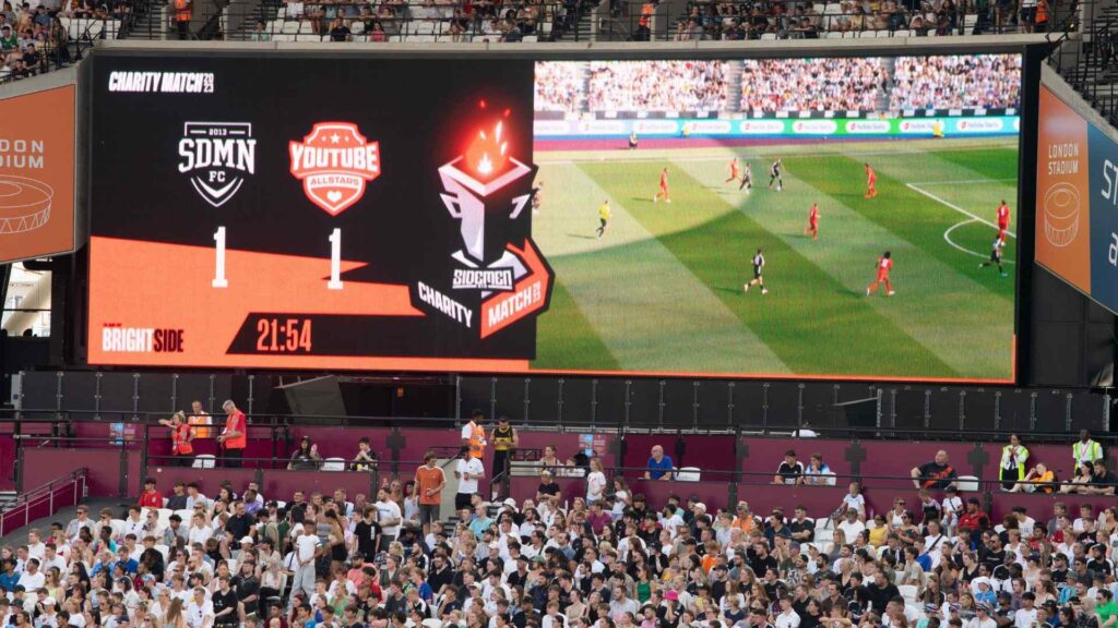 Sidemen Charity Match 2023 scoreboard after Chris MD's goal, taking the score to 1-1.