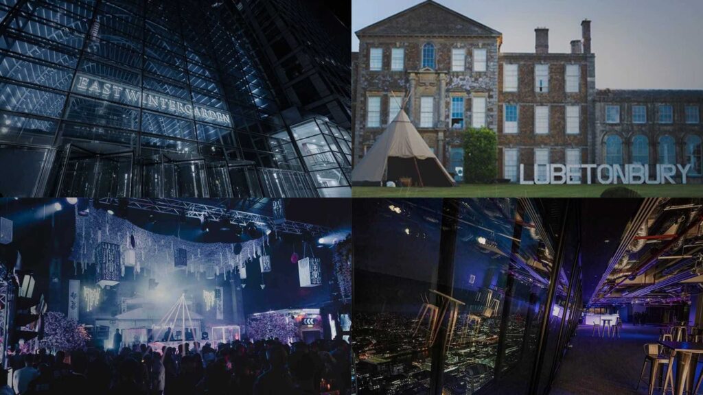 Collage image of venues and event spaces suitable for a wide range of events, including East Wintergarden, Landing Forty Two and more.