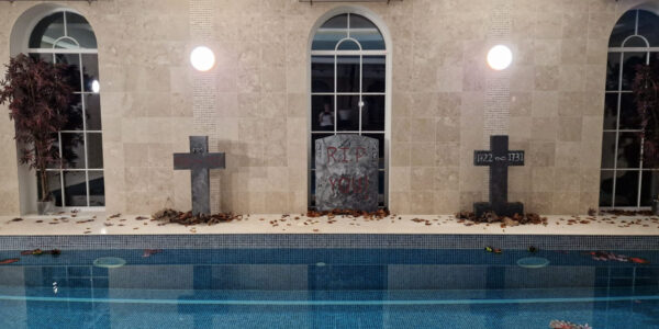 The derelict church theming can expand across all types of venues. Incorporating the different aspects and features into the theme itself such as the swimming pool here.