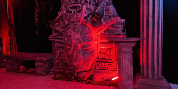 The crypt alight at night with our transformational event lighting services. We can add effects to any surface.