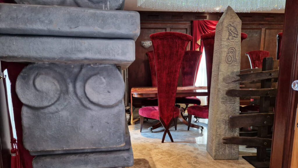 Seating and dining area created to replicate a cult horror theme.