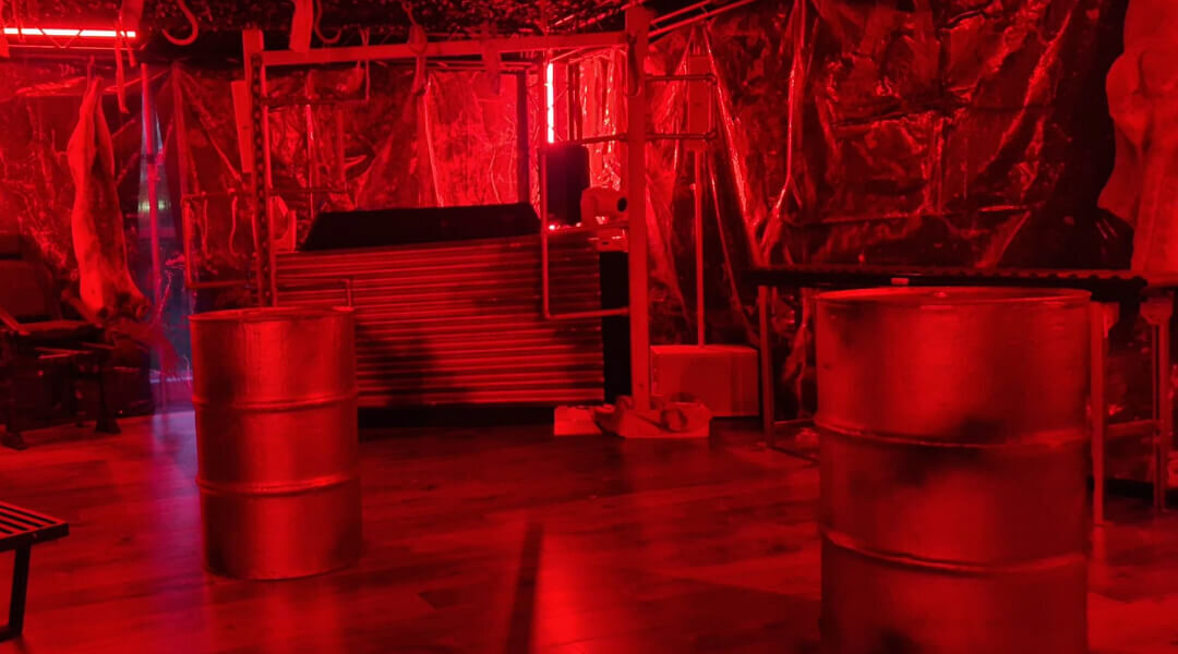 The Slaughterhouse is a chilling concept made real with hanging hooks, blood curdling lighting and bespoke props to bring this butchers liar to life!